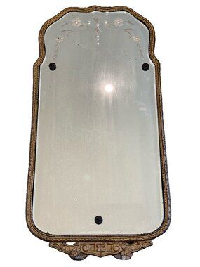 Antique Carved Wood Wall Mirror. Antique French Carved Wood Mirror 26 1/2 X 13